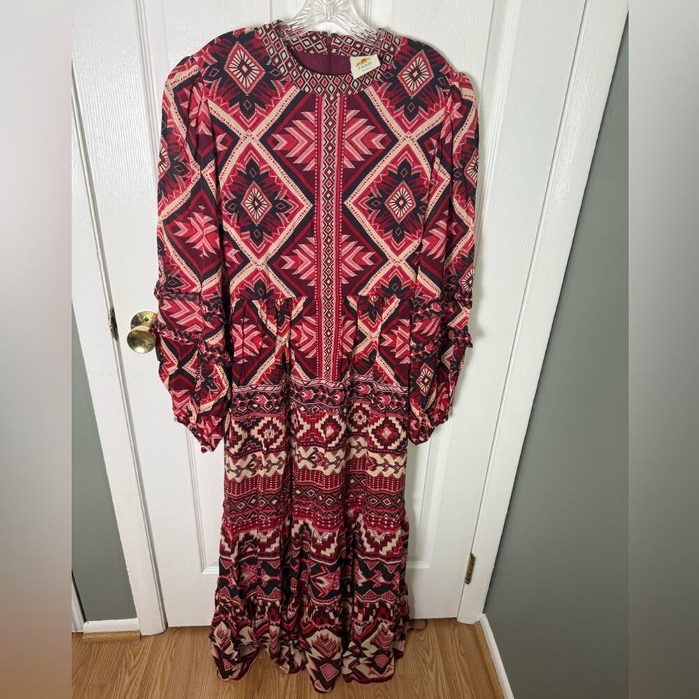 Farm Rio Red Graphic Ainika Belted Tiered Maxi Dress XL - Picture 2 of 9